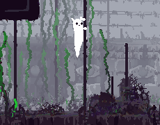 Slugcat watching a Lizard pass by and moving their tail away